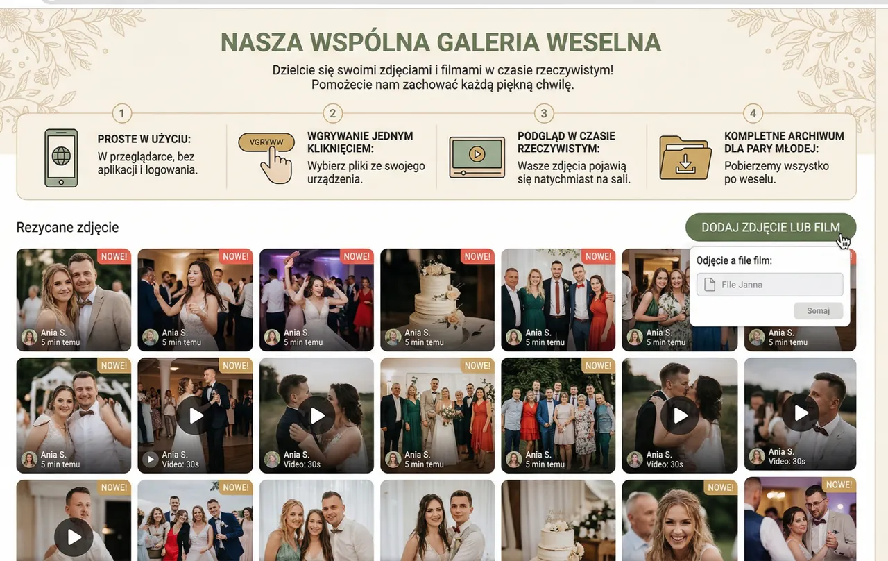 Wszystkie zdjęcia gości w jednej galerii — automatycznie