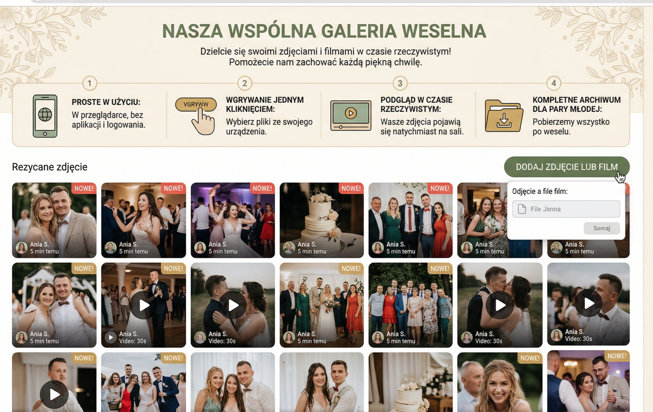 Wszystkie zdjęcia gości w jednej galerii — automatycznie